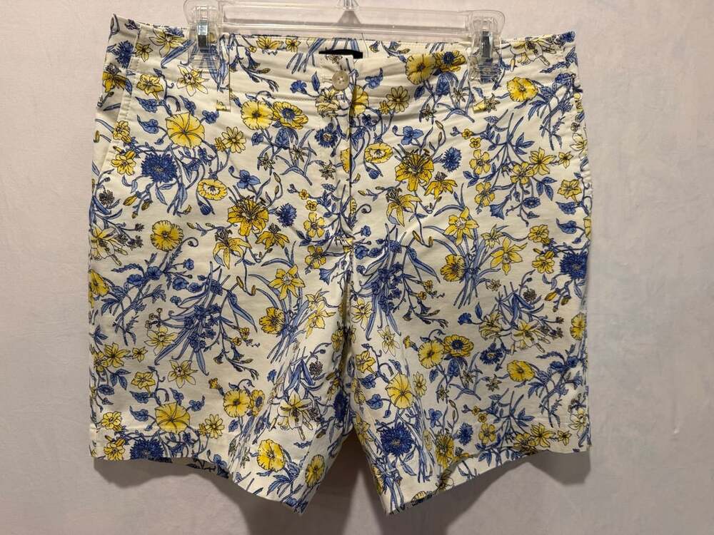Talbots Relaxed Chino Short 7" Floral Yellow Blue Size 10